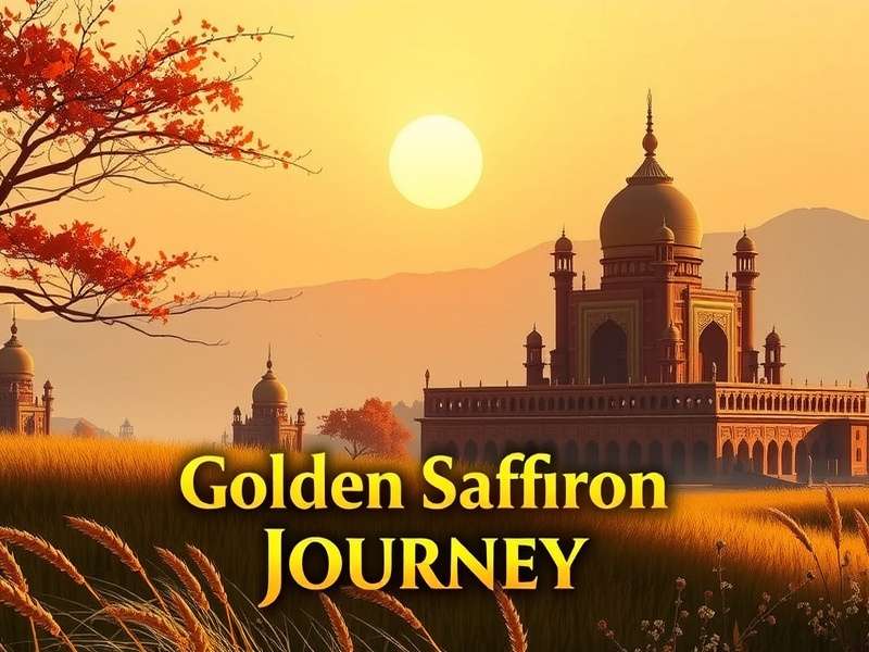 Golden Saffron Journey game banner featuring Indian landscapes